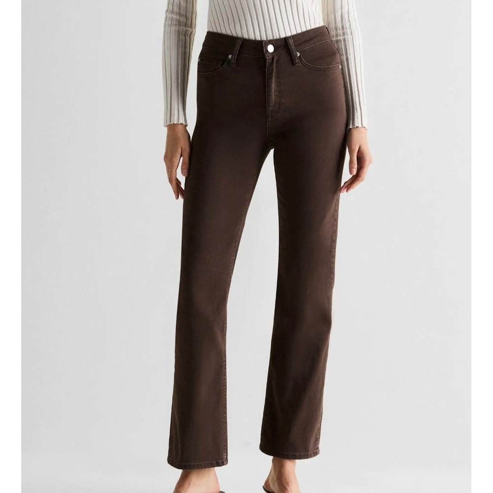 Quince Bella Stretch Straight Jeans 30 Coffee Brown High Rise 26 Inseam